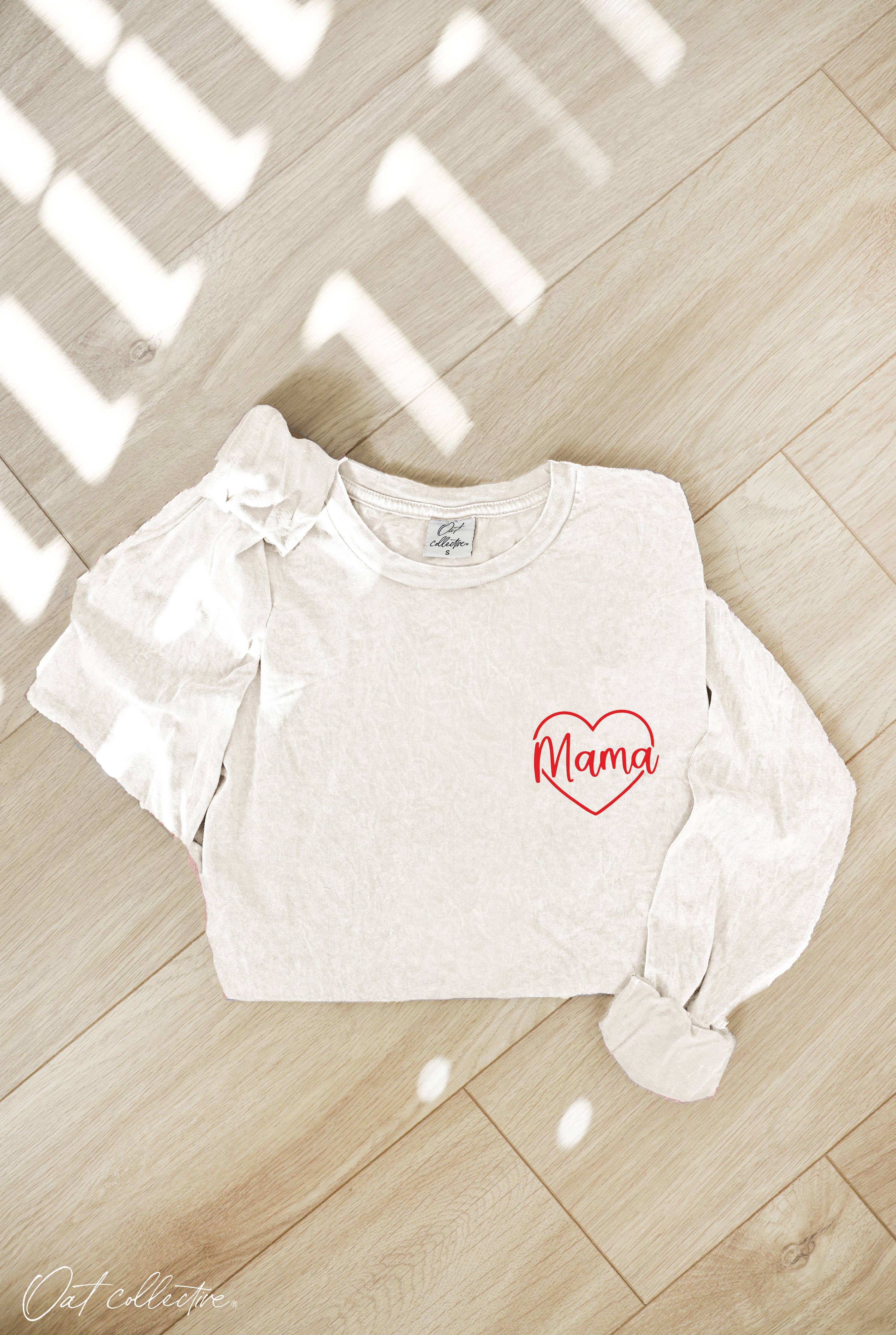Mama Heart Mineral Washed Long Sleeve Graphic