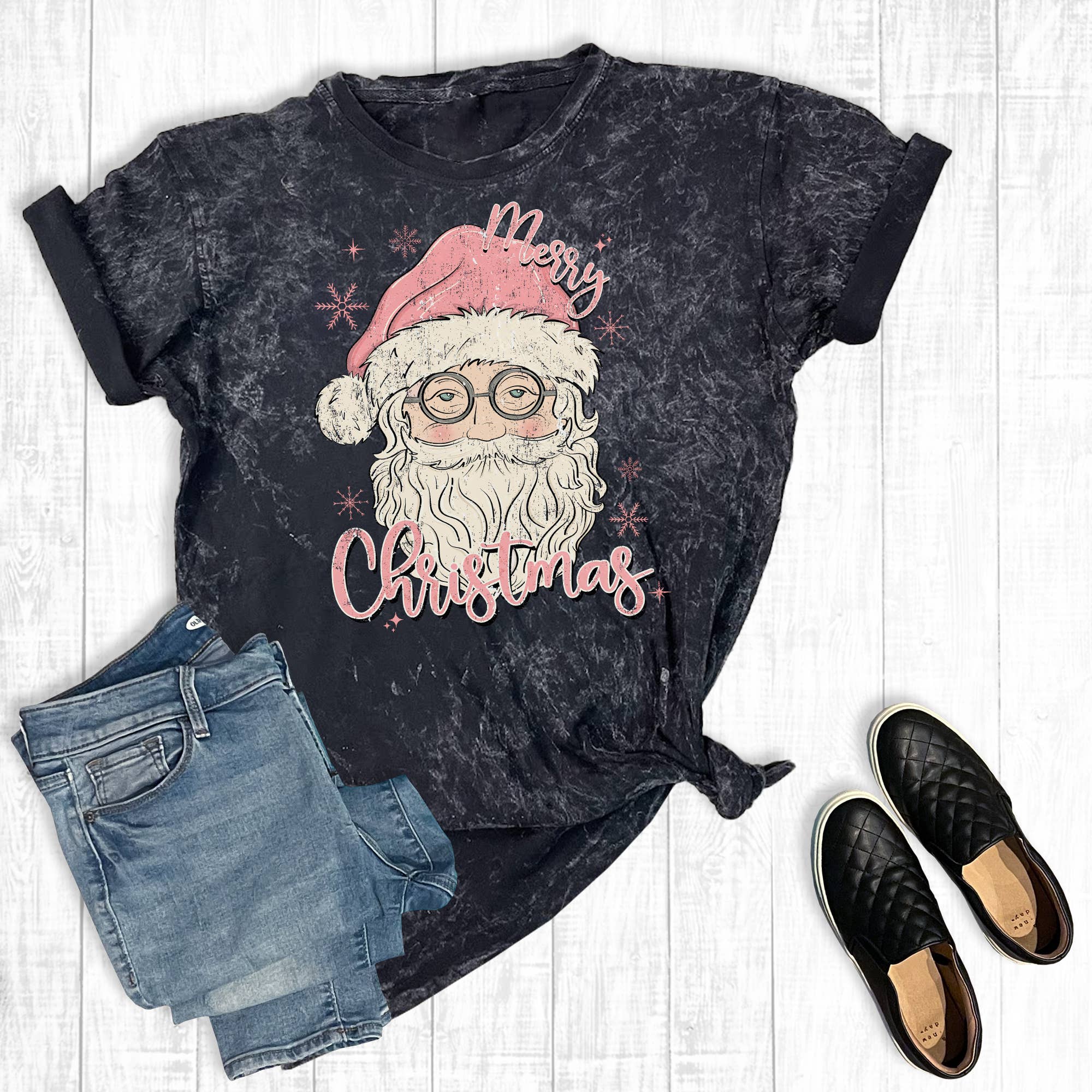 Merry Christmas Santa Pink Mineral Wash Graphic Tee
