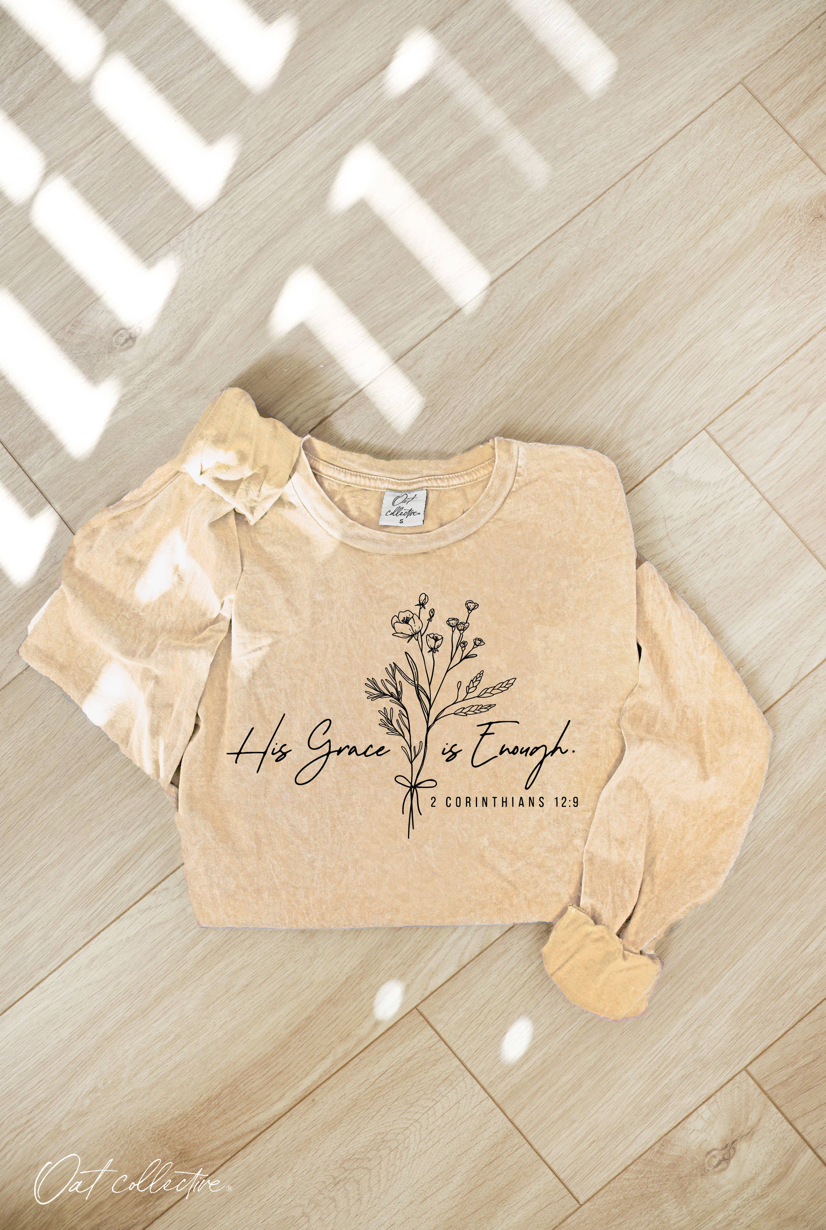 His Grace Is Enough Mineral Washed Long Sleeve Graphic