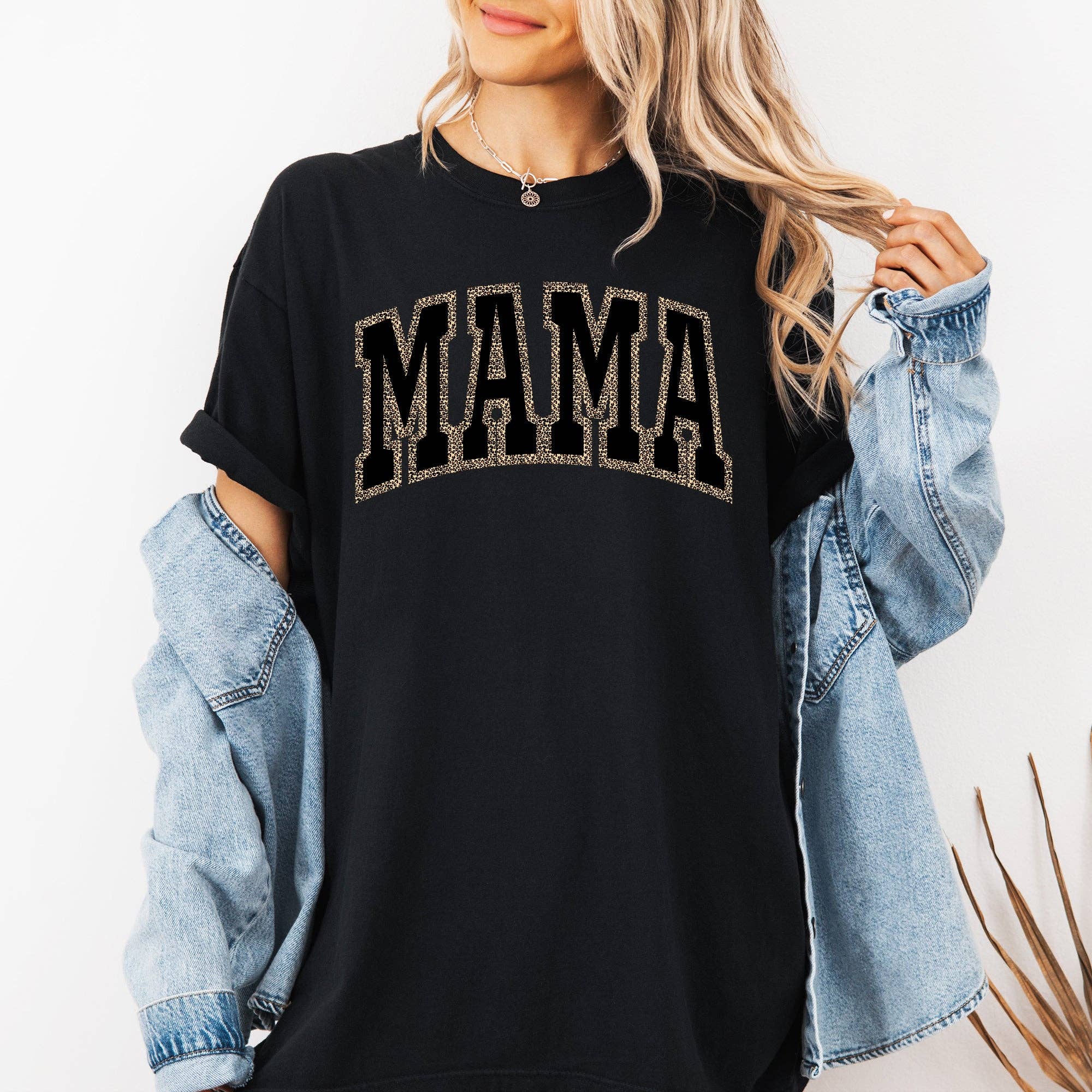 Mama, Black Leopard Vintage, Varsity, Mother's Day Tshirt