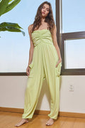R5290A Strapless Ruched Drop Crotch Jogger Jumpsuit