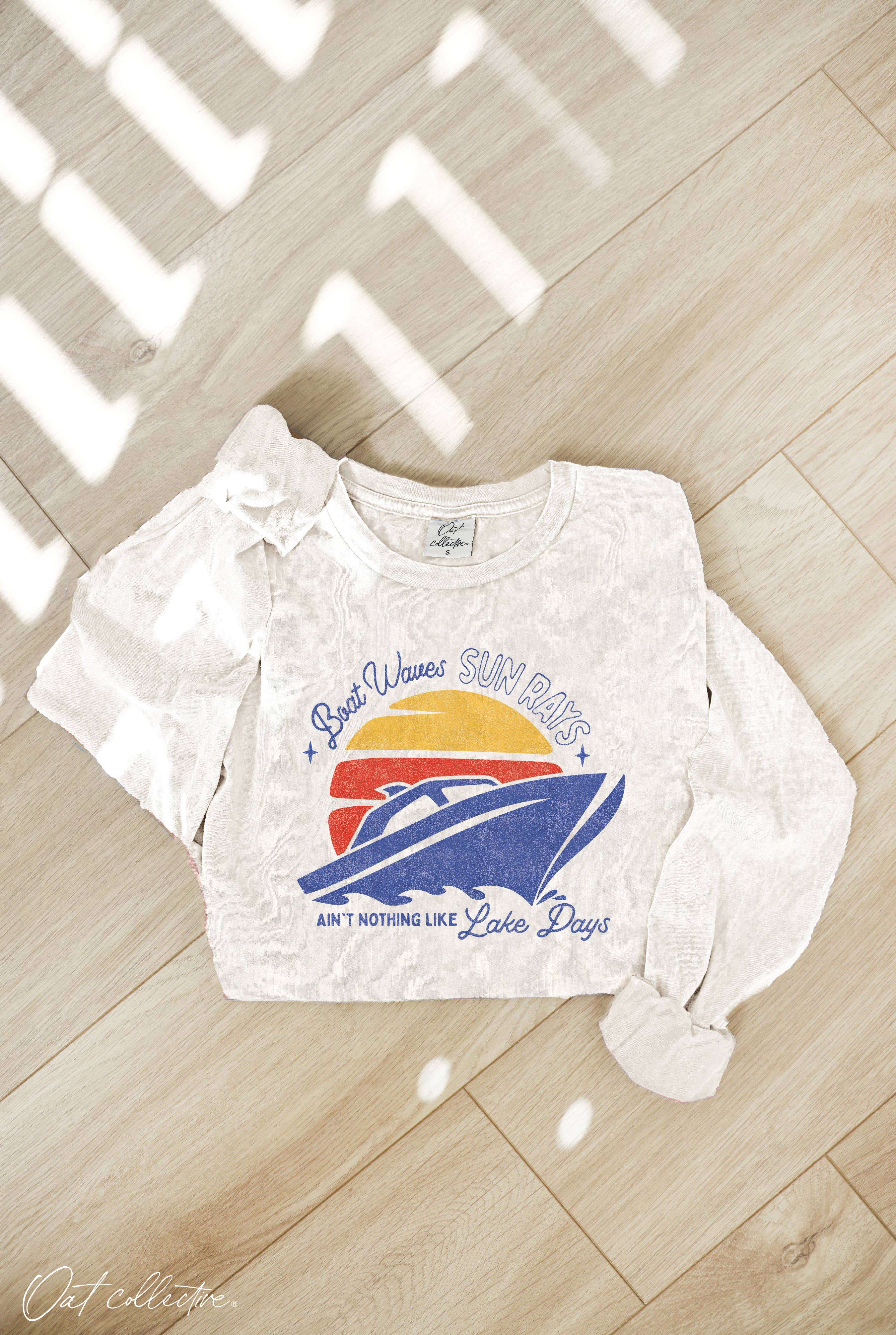Boat Waves  Mineral Washed Long Sleeve Graphic