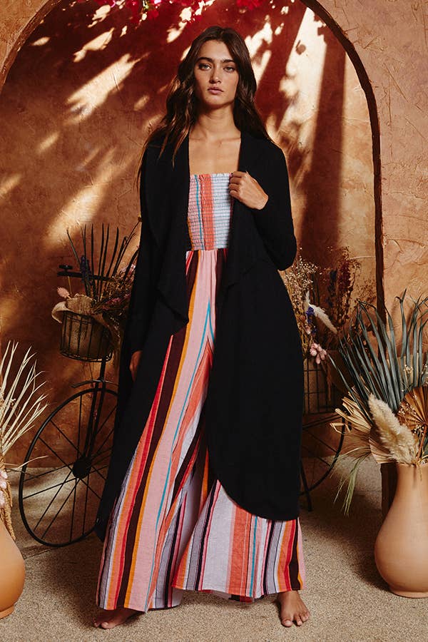 J2012 Shawl Collar Midi Cardigan