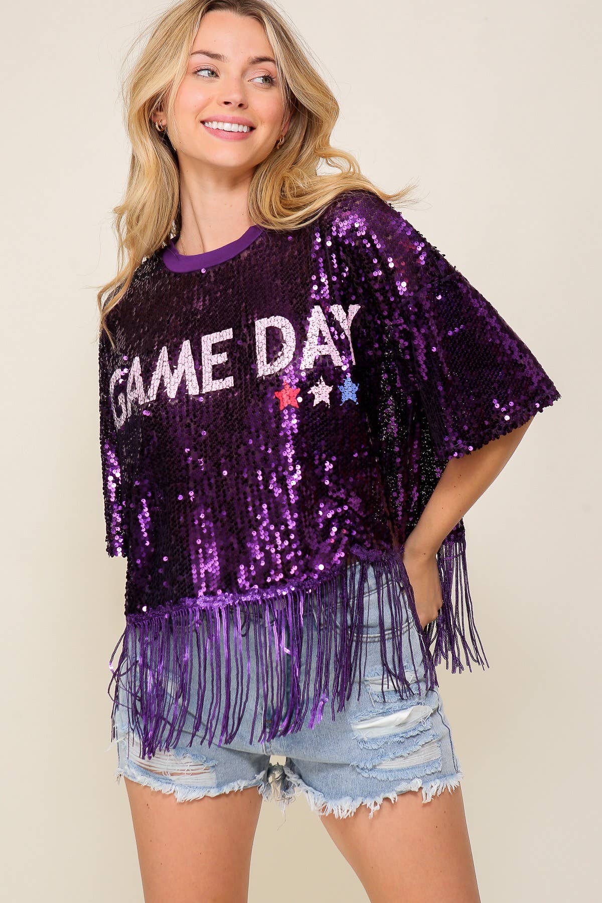 ...SI-24941 Game Day Sequin Fringe Top