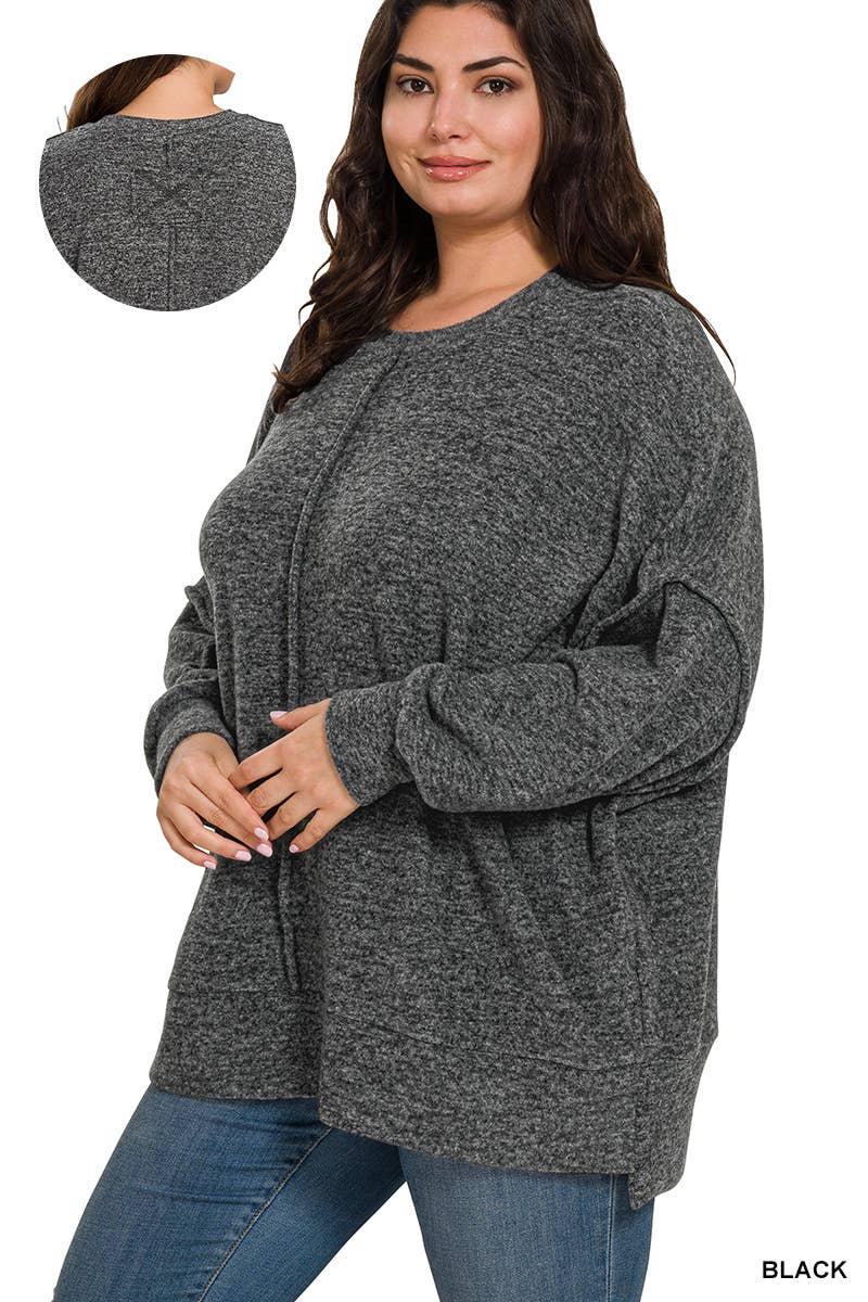 ...1215 Plus Brushed Melange Hacci Oversized Sweater SI-23839