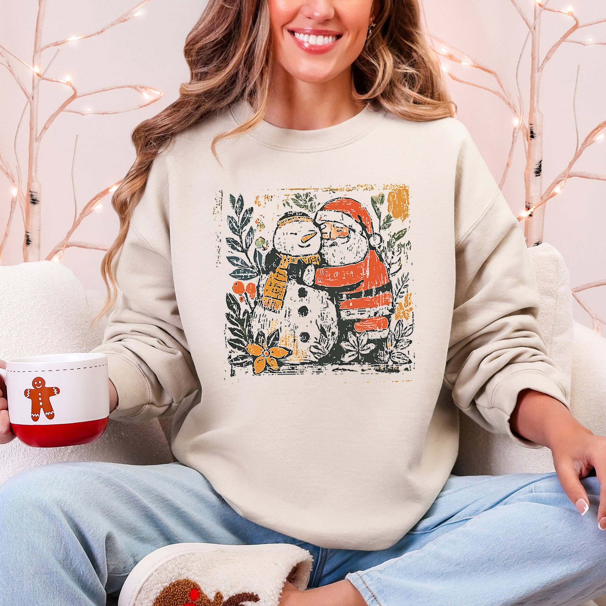 Santa and Snowman, Christmas, Vintage, Retro, Sweatshirt