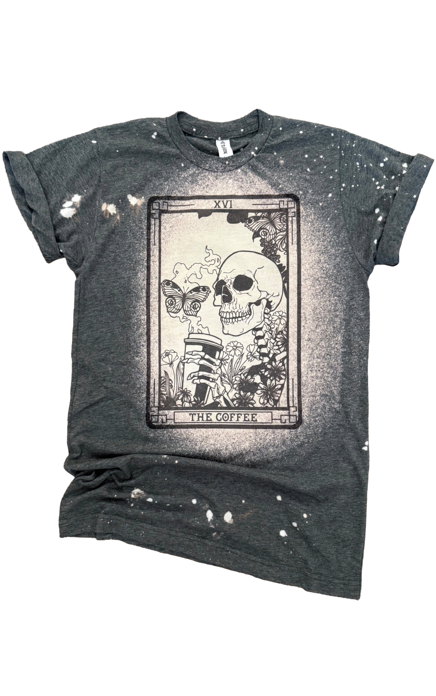 The Coffee - Skeleton Tarot Card Bleached Tee