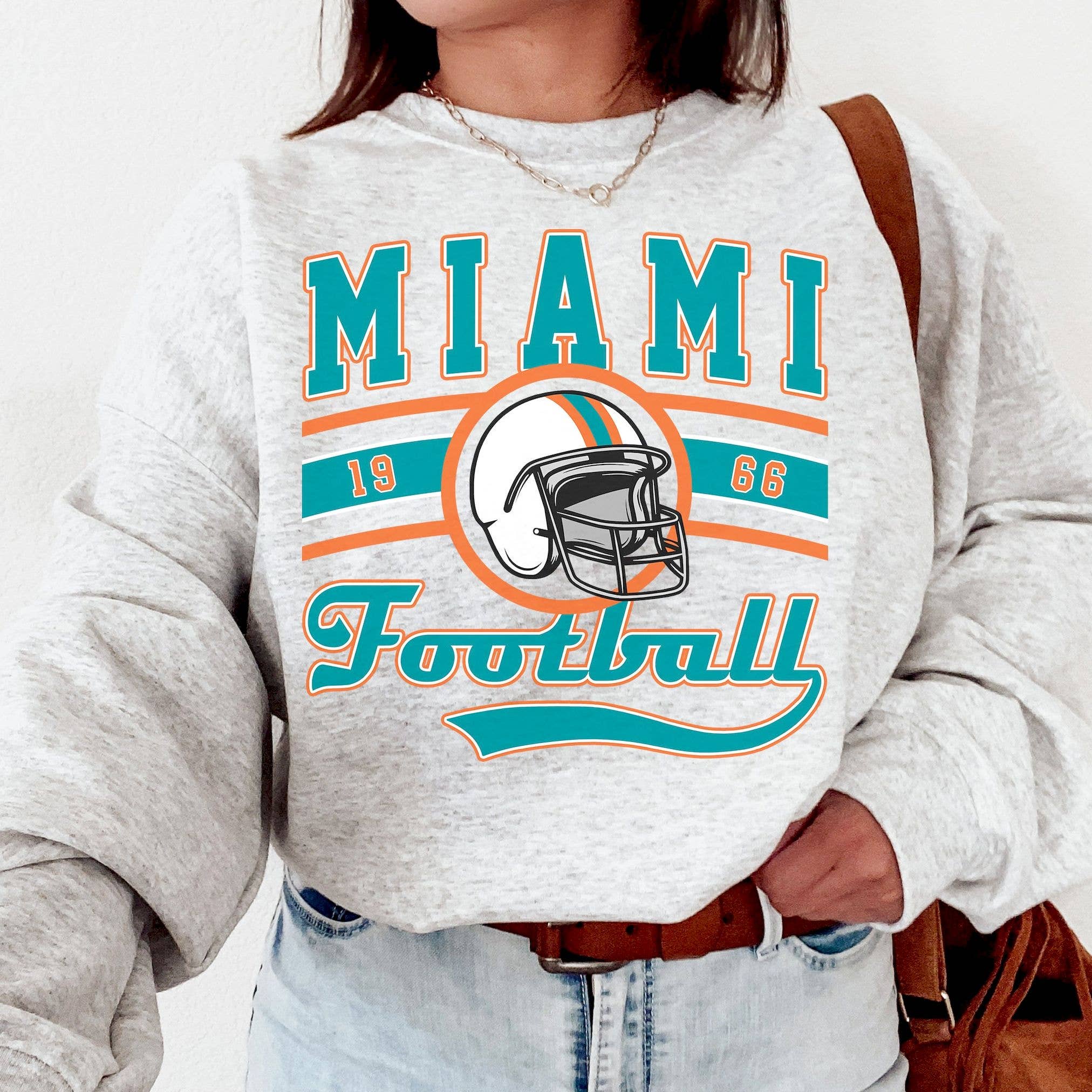 Vintage Miami Dolphins Football Sweatshirt, Retro Crew Neck