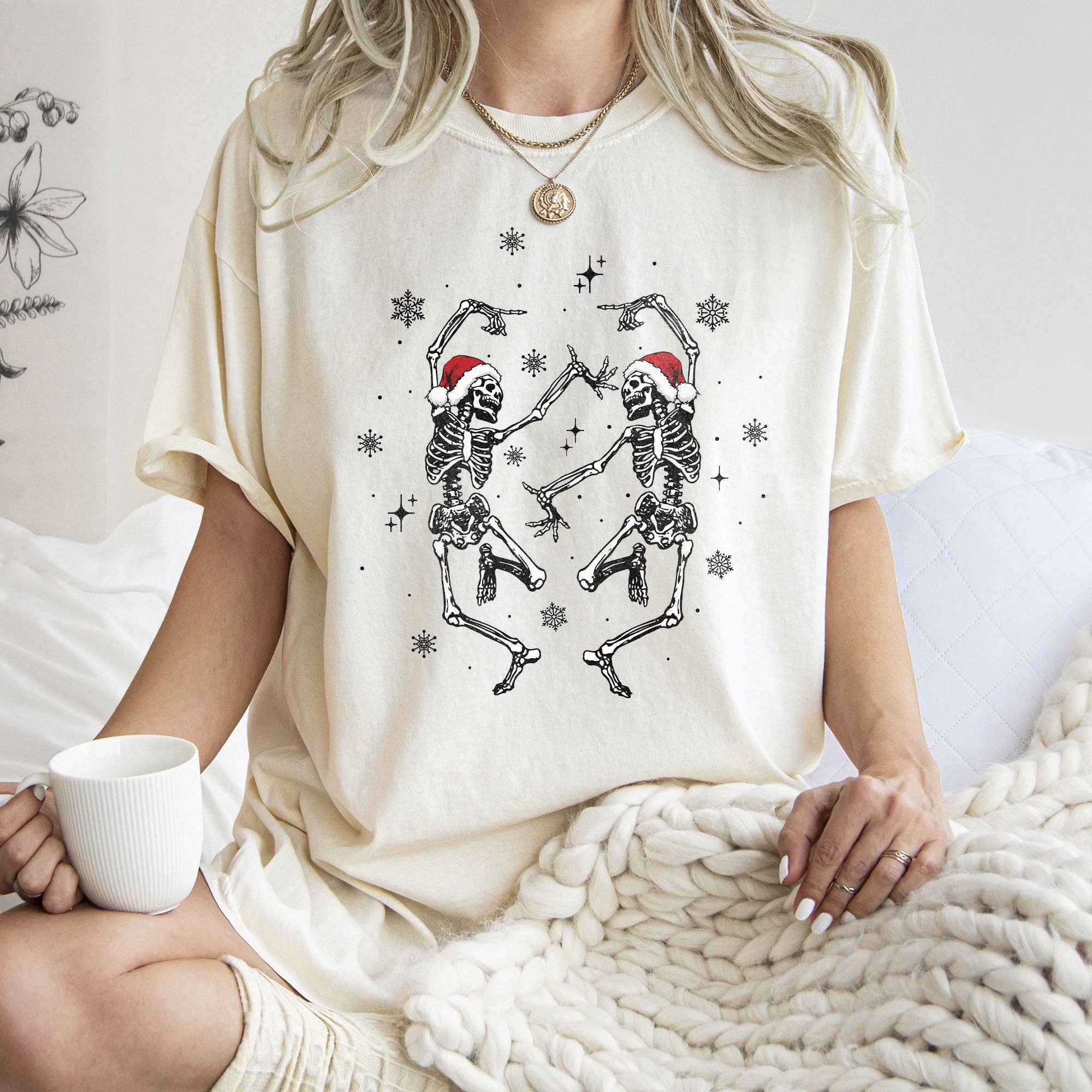 Dancing Skeletons, Christmas, Winter, Snowflakes, T-Shirt