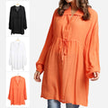 Long Sleeve Solid Color Blouse with Drawstring