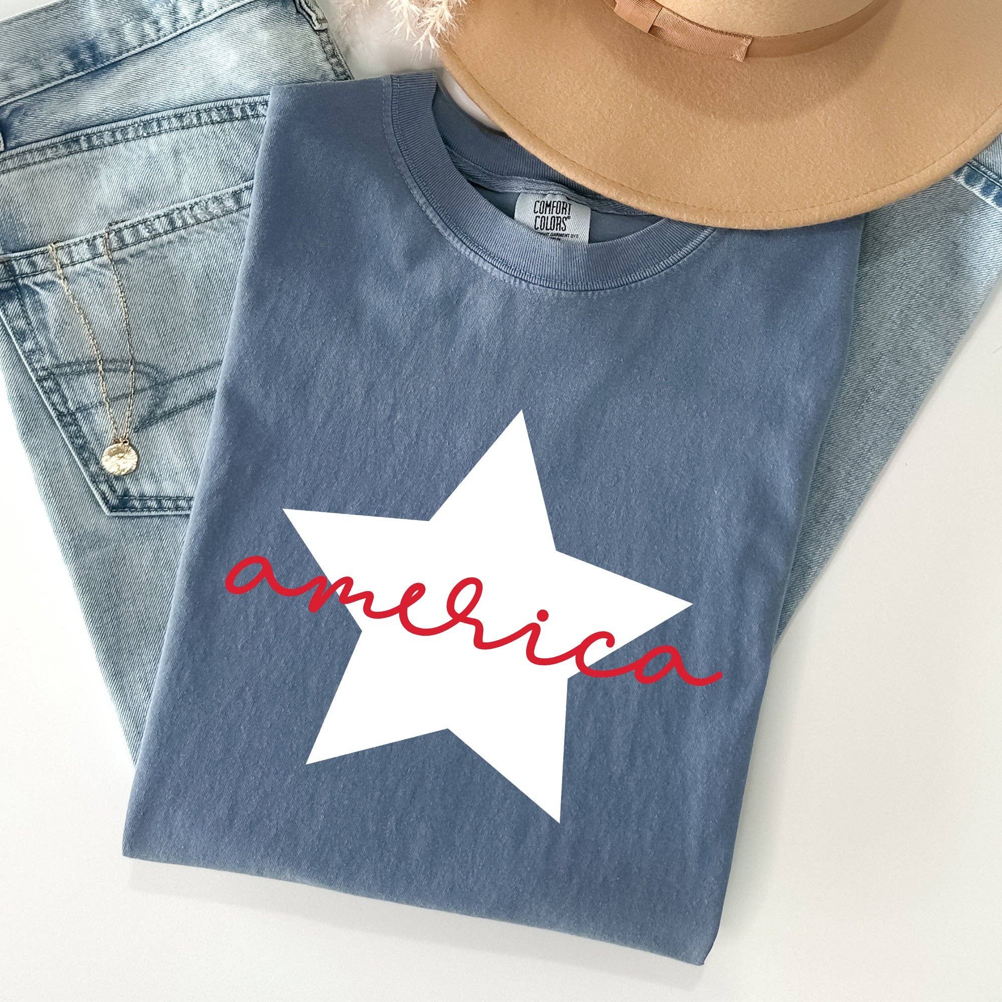 Retro America Star, Red White Blue, 4th of July Tshirt