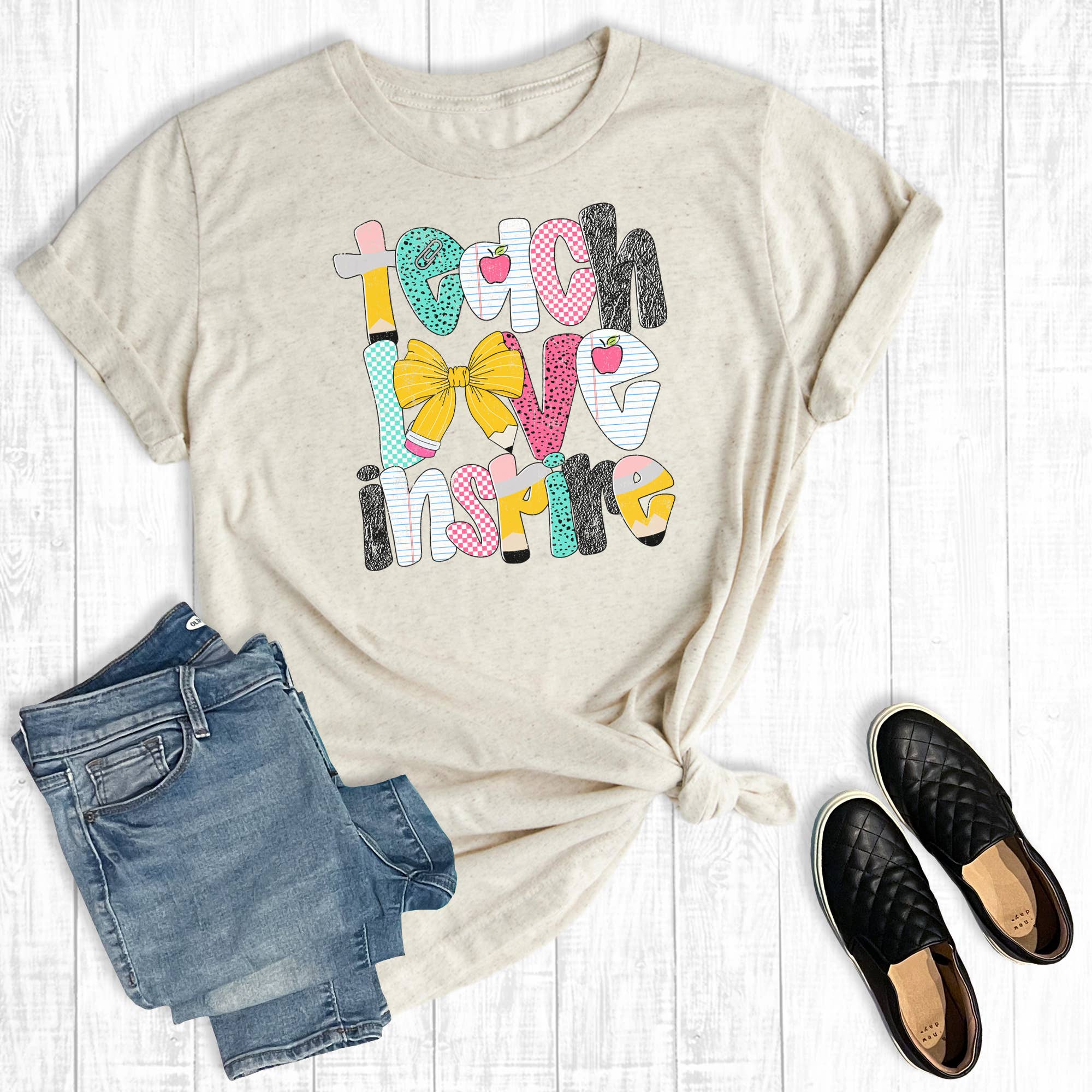 Preppy Coquette Teach Love Inspire Graphic Tee
