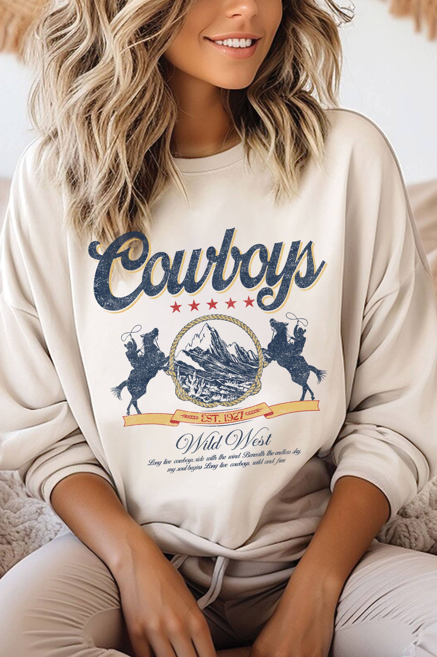 Cowboy Wild West Graphic Brushed Sweatshirts