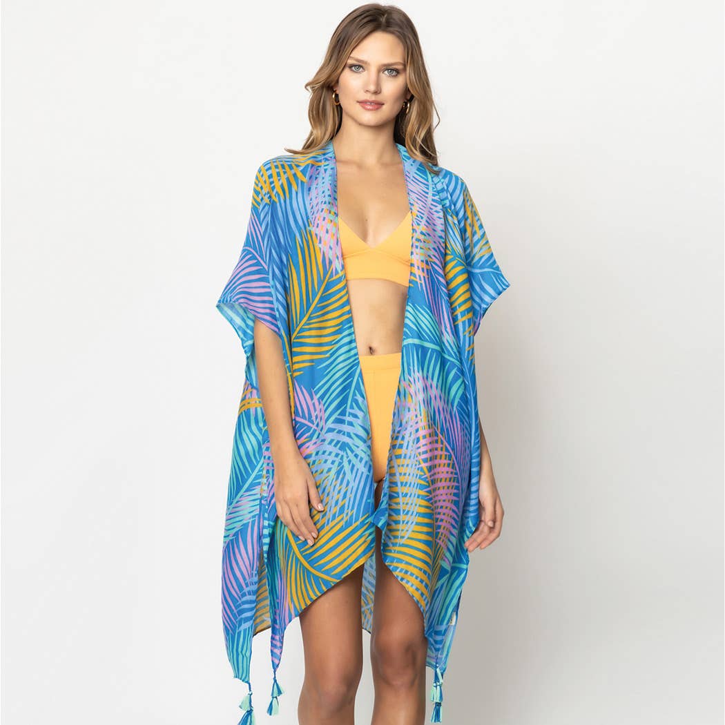 Palm Leaves Open Front Kimono