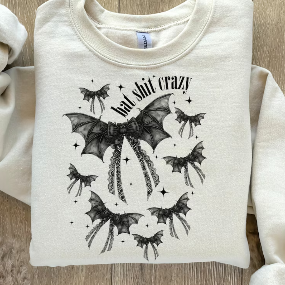 Halloween Bat Shit Crazy Gothic Coquette Bow Sweatshirt