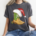 Country Christmas Cowboy Boots, Santa Hat T-Shirt