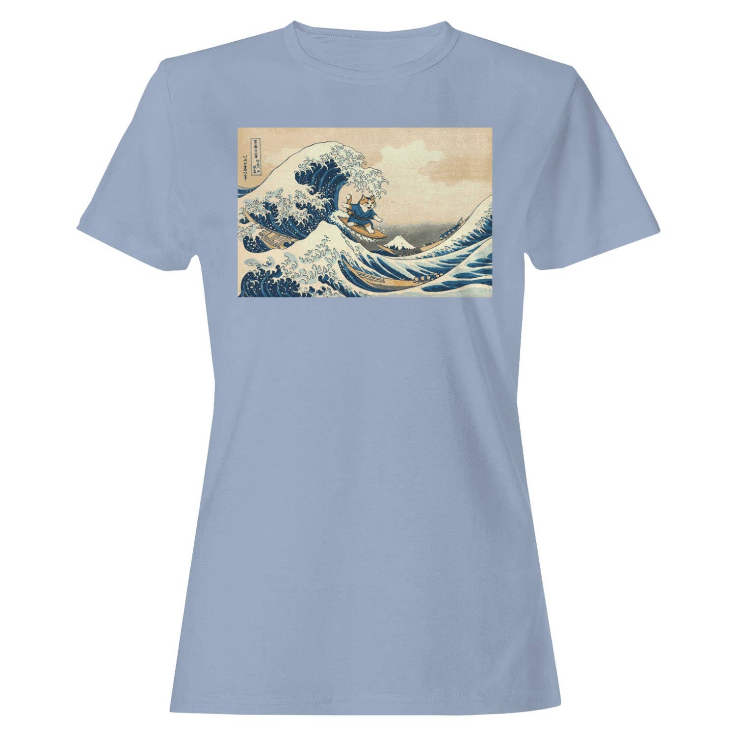Surfing Wave Ukiyo-E Women's T-Shirt Light Blue