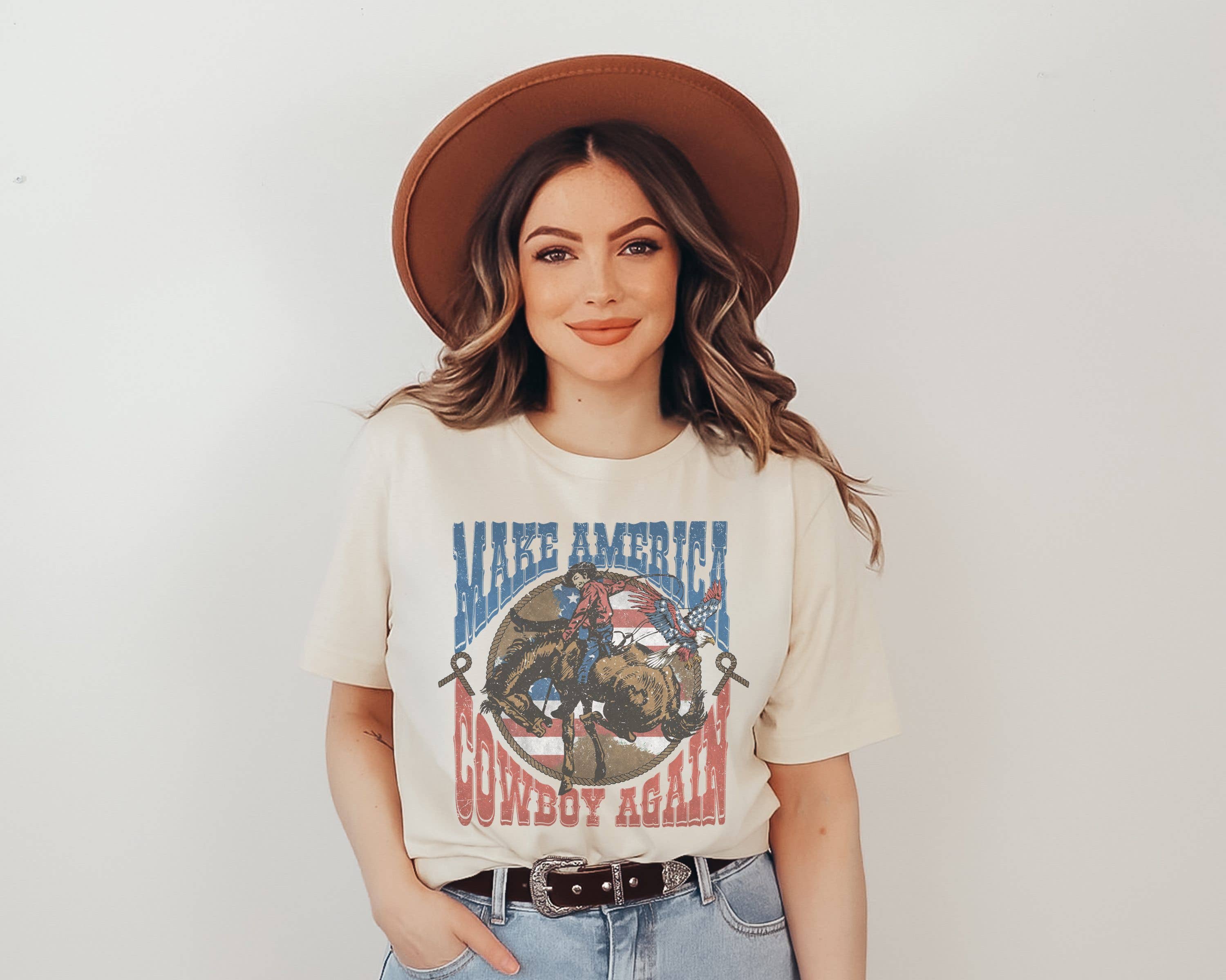 Retro Make America Cowboy Tee | Patriotic T Shirt | Usa Tee
