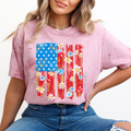 Retro Flower Flag, Fourth of July, America USA T-Shirt