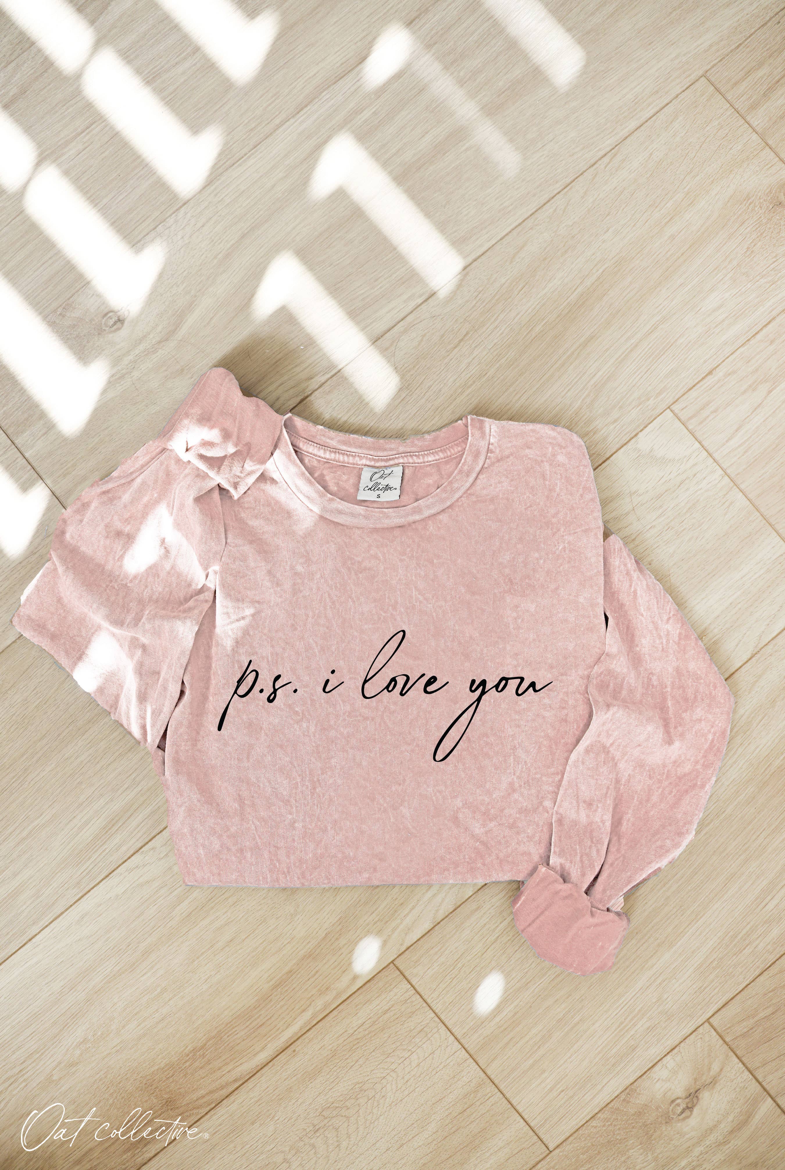 P.S. I Love You  Mineral Washed Long Sleeve Graphic