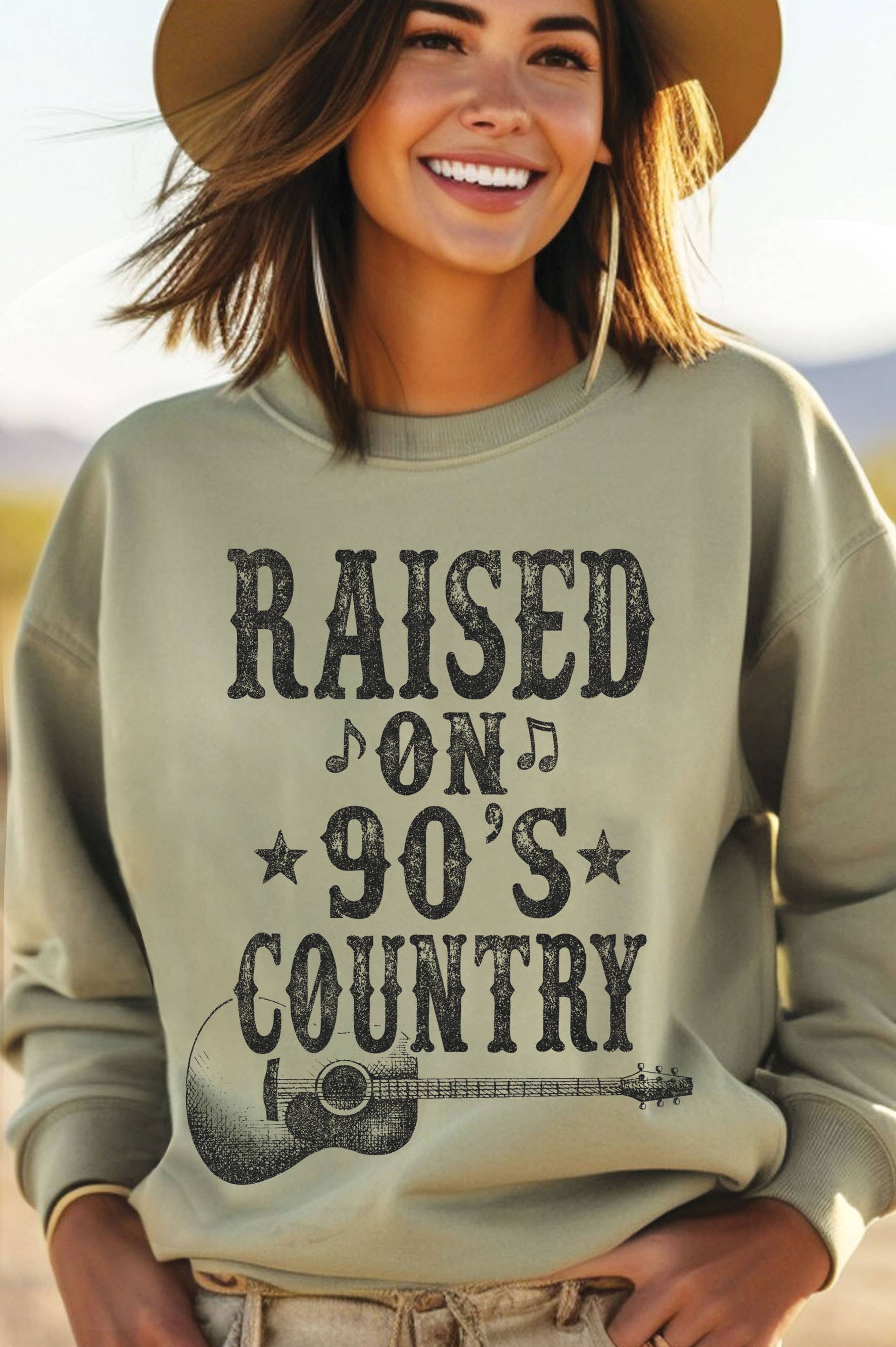 Raised On 90's Country Music Graphic Brushed Sweatshirts