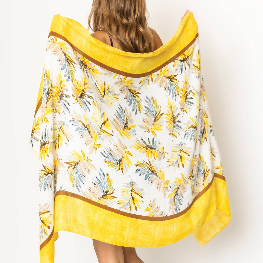 Solid Palm Leaves Print Scarf