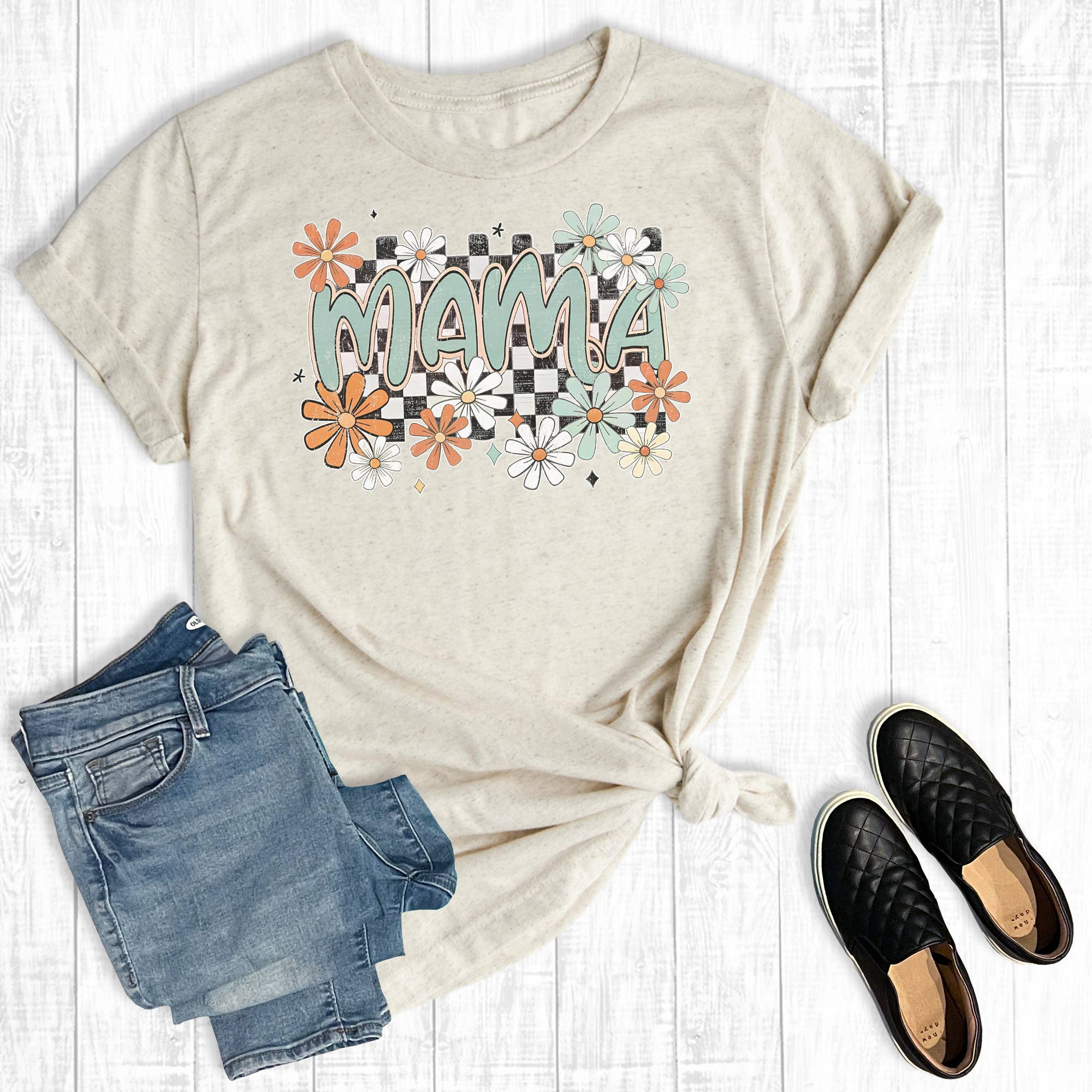 Mother's Day Checkered Floral Mama Graphic Tee