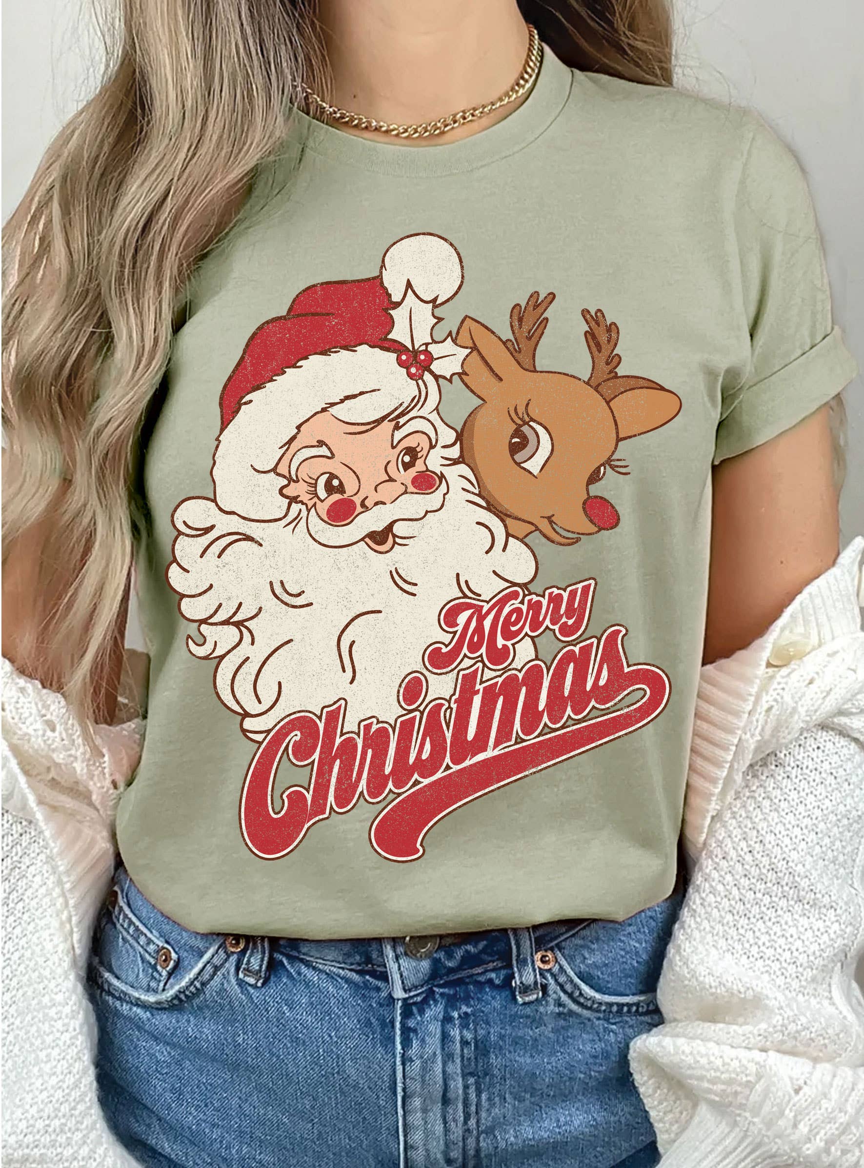 Santa and Rudolph Graphic T Shirts