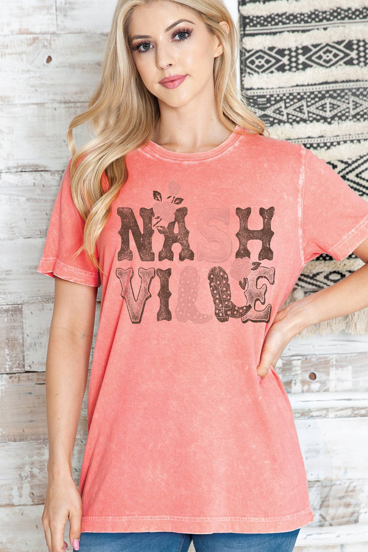 Women Nashville Graphic Print Mineral Wash Top