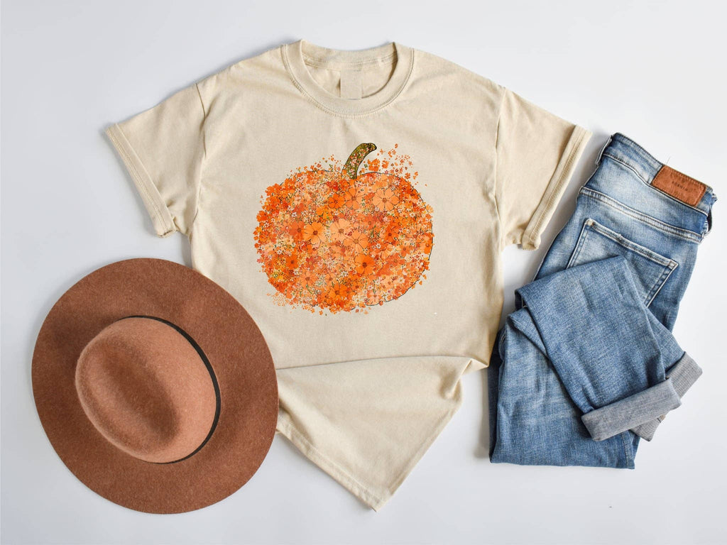 Boho Orange Flower Pumpkin Trendy Seasonal Fall Graphic Tee