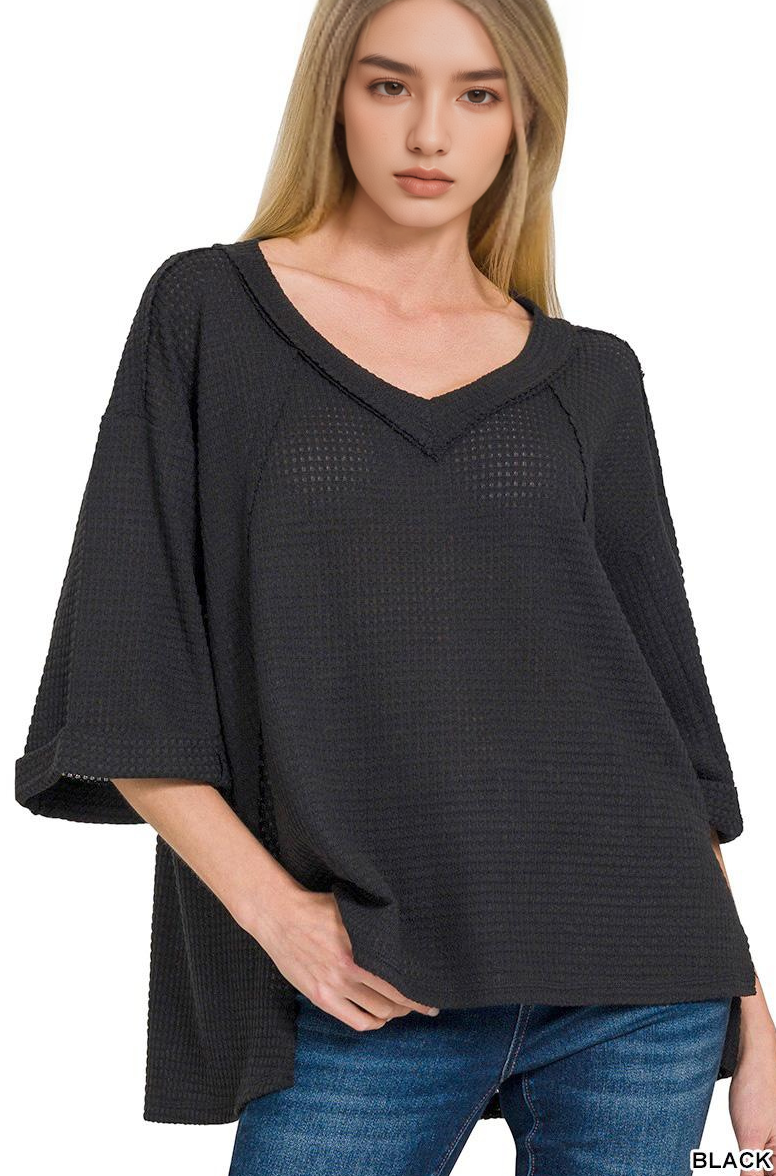 `.Brushed Waffle Exposed Seam Top