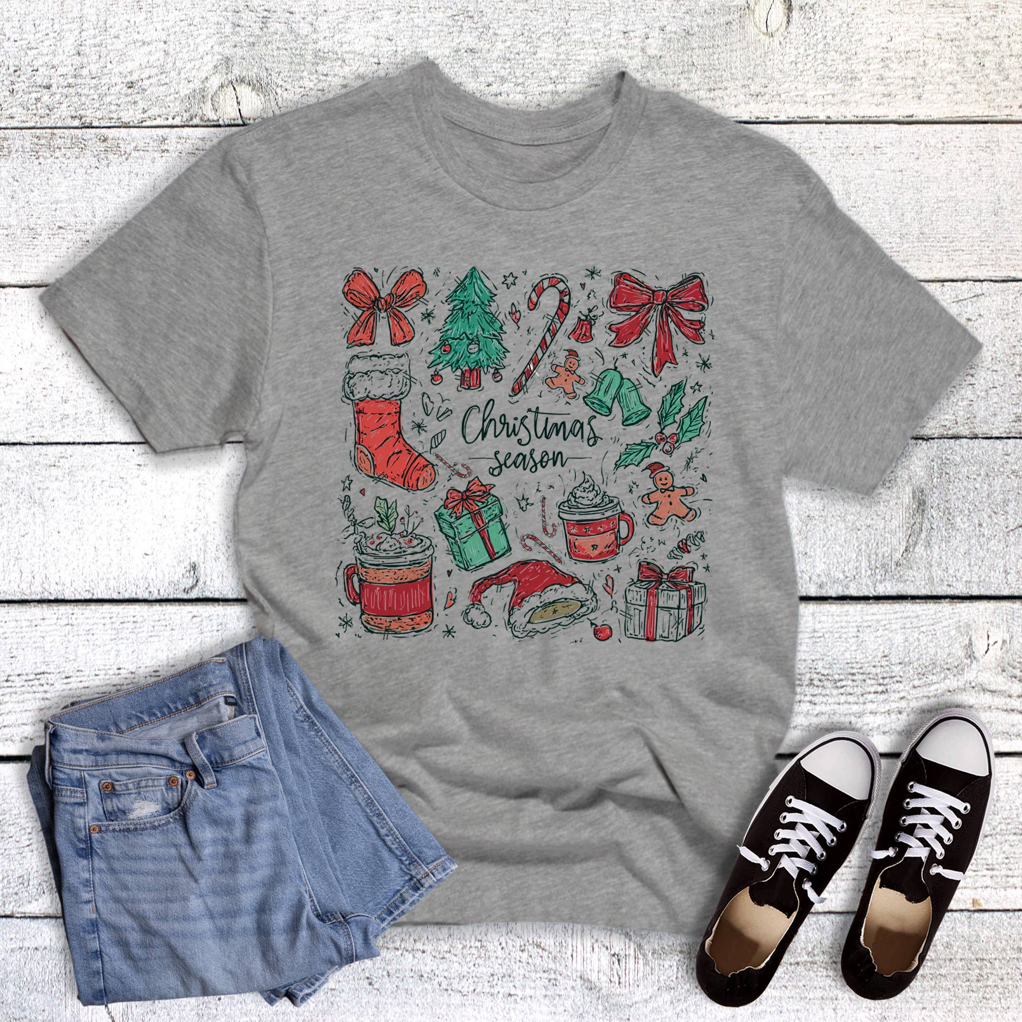 Christmas Season Sketch Collage Graphic Tee