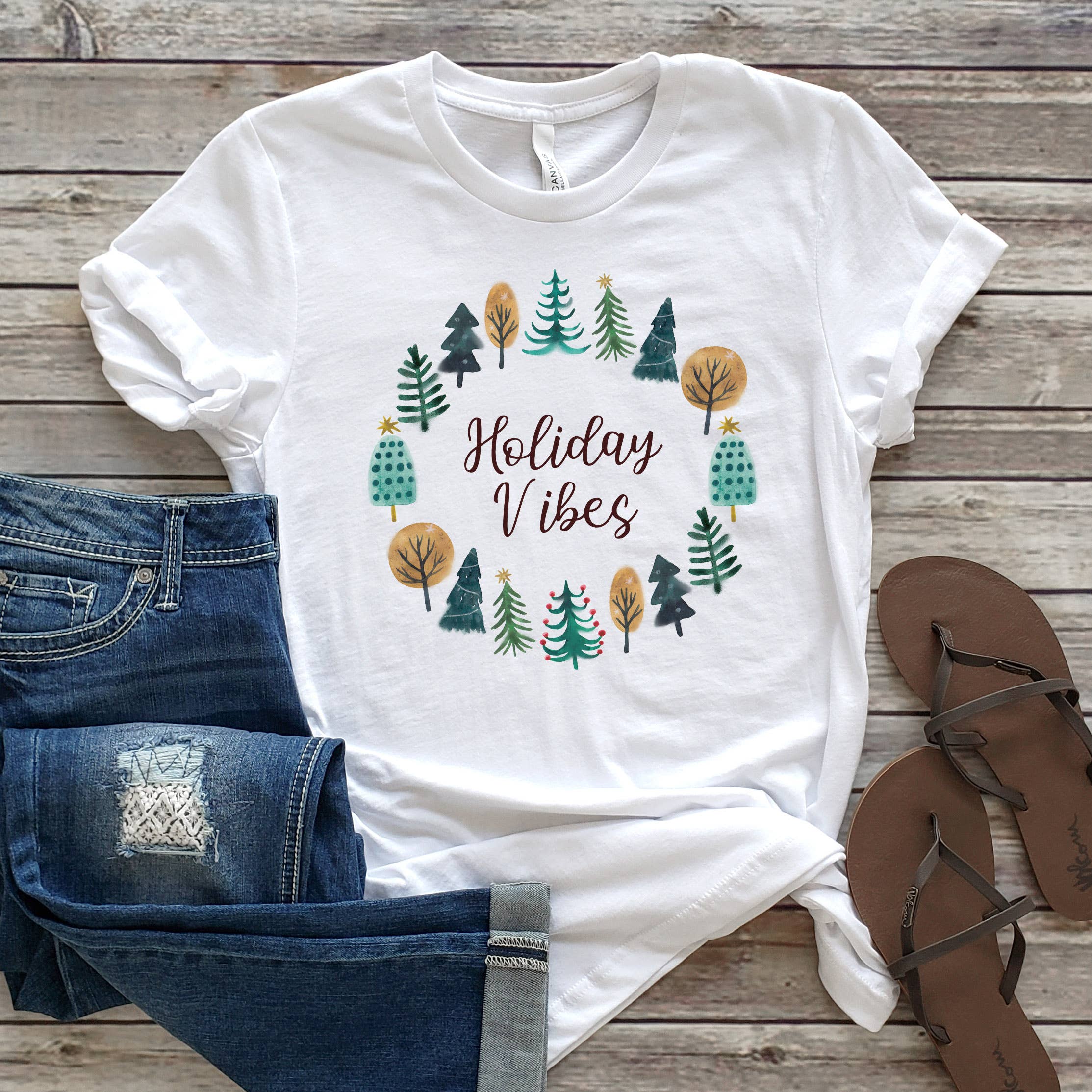 Holiday Vibes Circle Tee | Christmas | Sizes XS-2XL