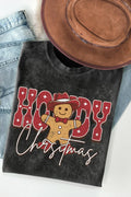 Women Christmas Graphic Print Mineral Wash Top