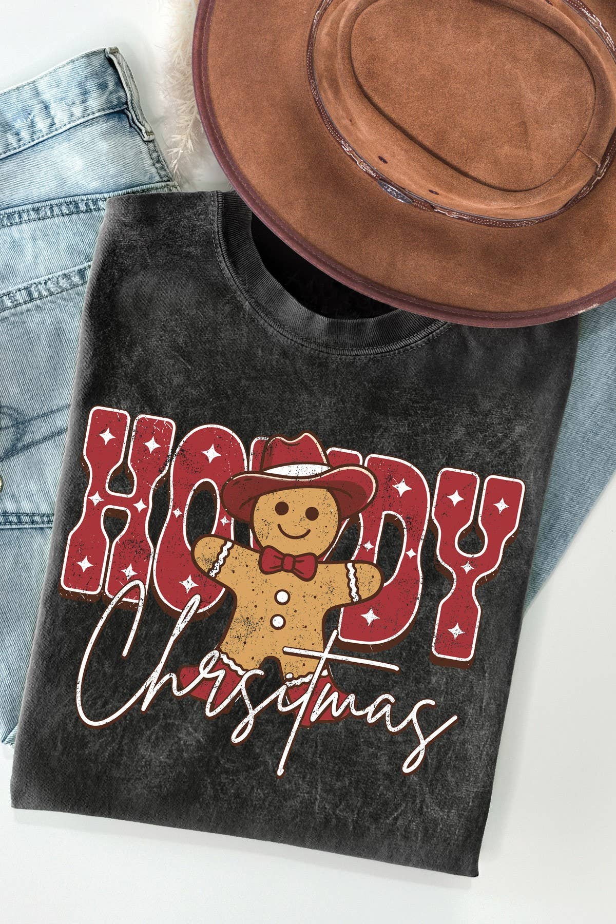 Women Christmas Graphic Print Mineral Wash Top