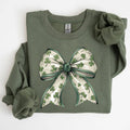 Coquette, Bow, Shamrock, Clover St Patrick's Day Sweatshirt