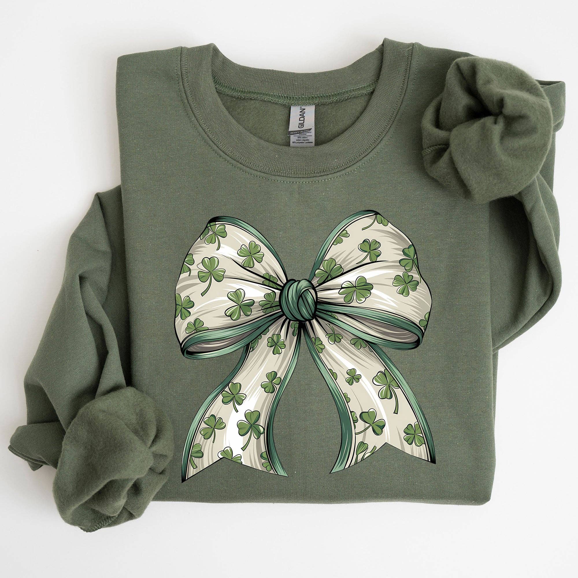 Coquette, Bow, Shamrock, Clover St Patrick's Day Sweatshirt
