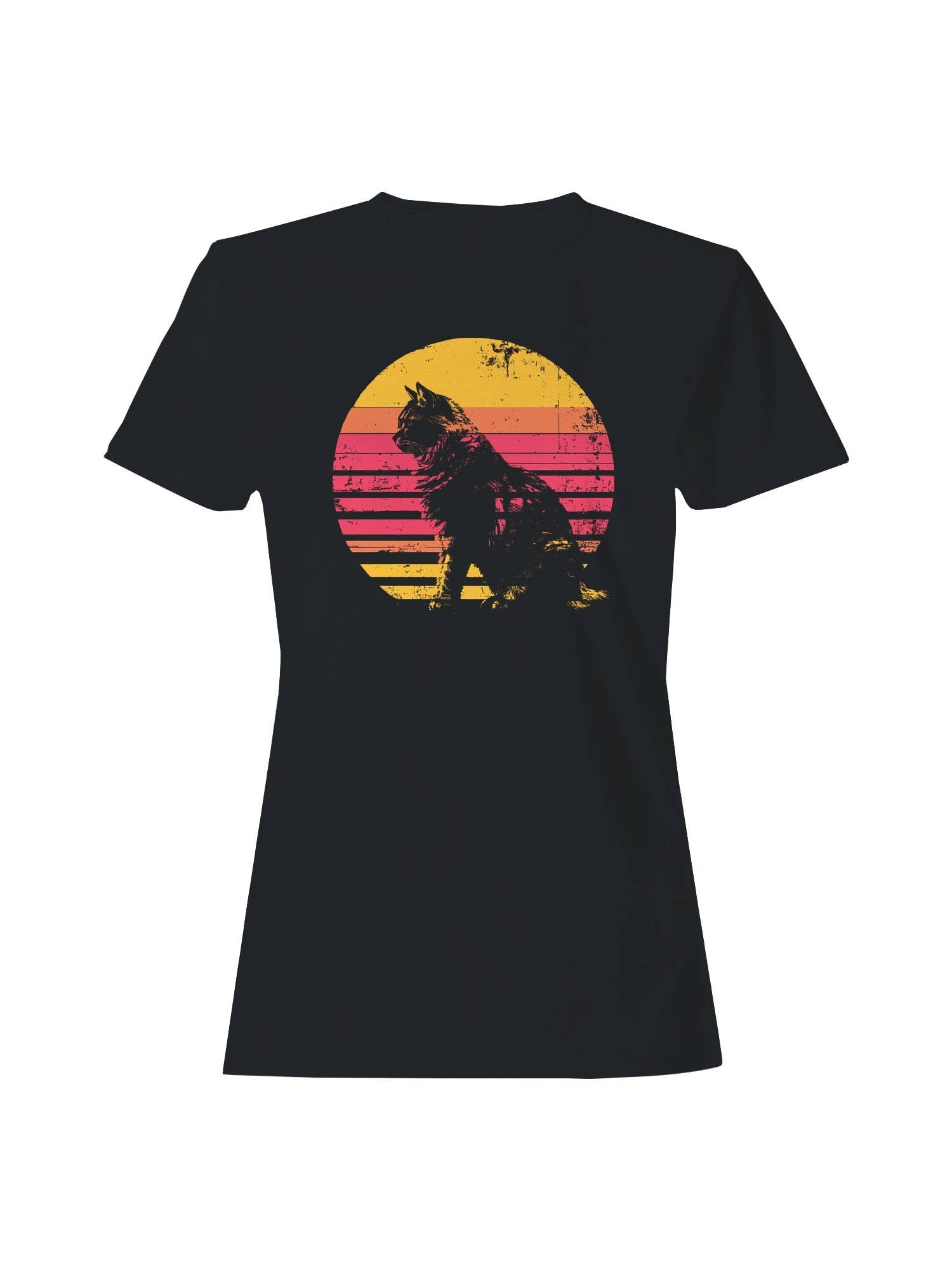Retro Sunset Cat Silhouette Art Women's T-Shirt