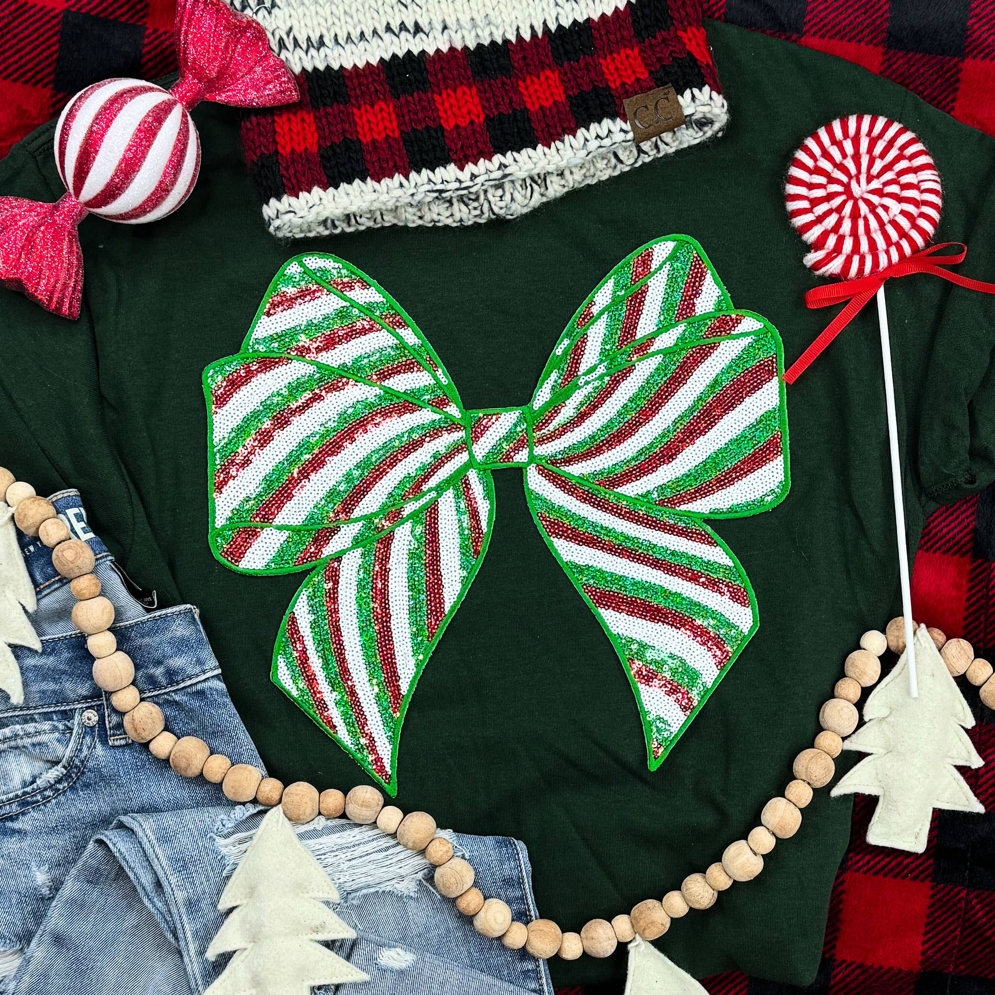 Red & Green Sequin Bow Tee