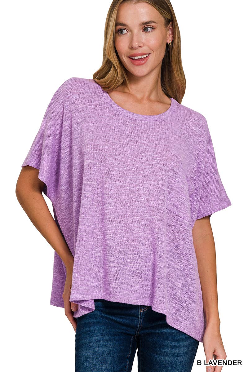 .....SI-26627 Oversized Poly-Rayon Slub Hacci Top with Pocket