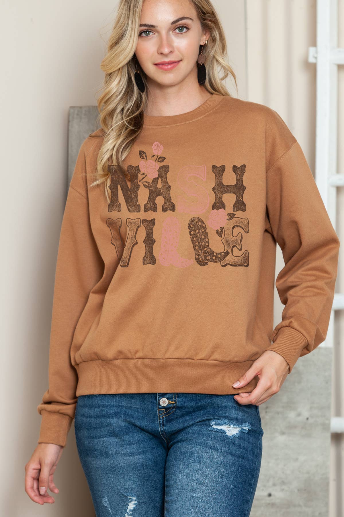 Women Nashville Graphic Print Pullover Sweater Top