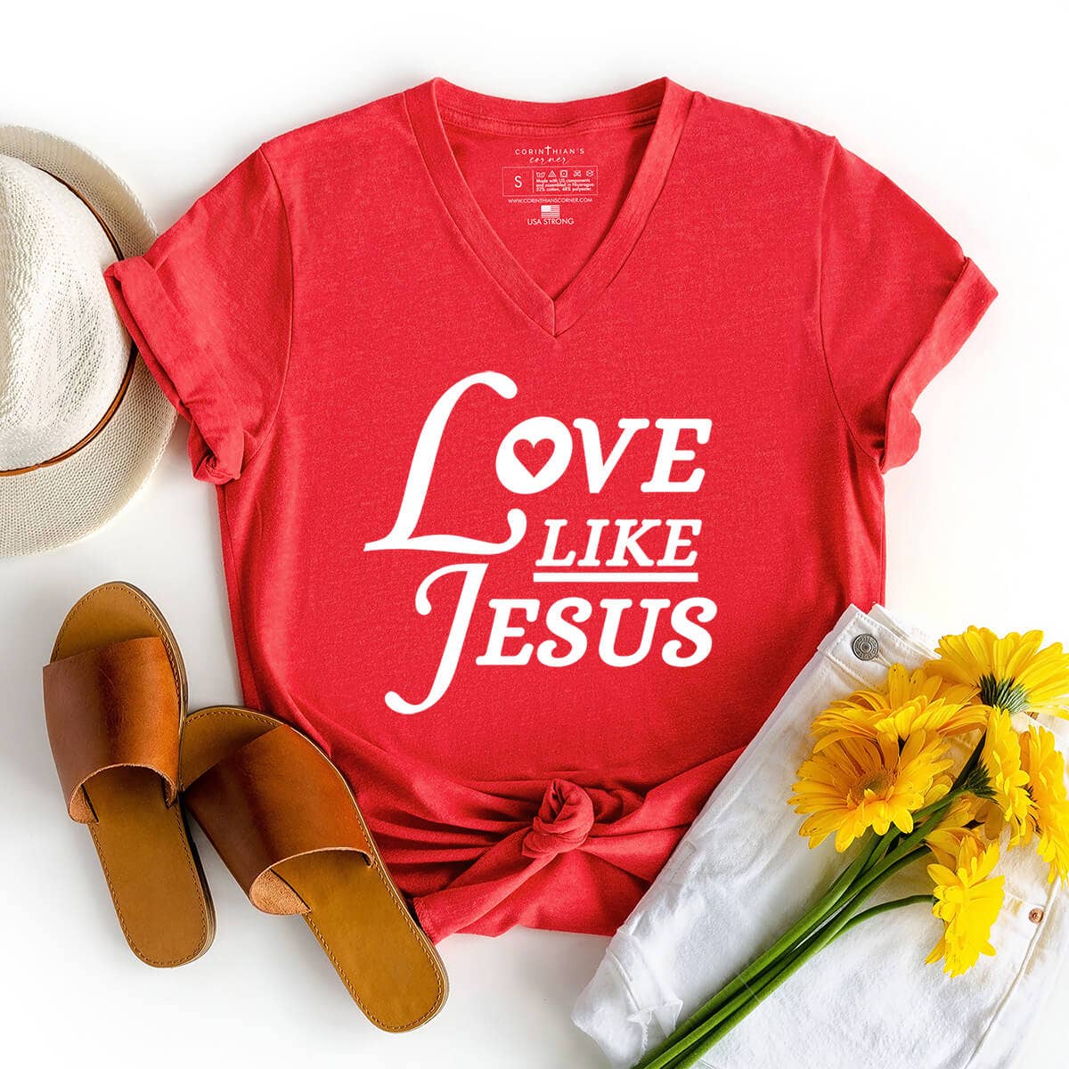 Love Like Jesus Red V-Neck Christian T-Shirt