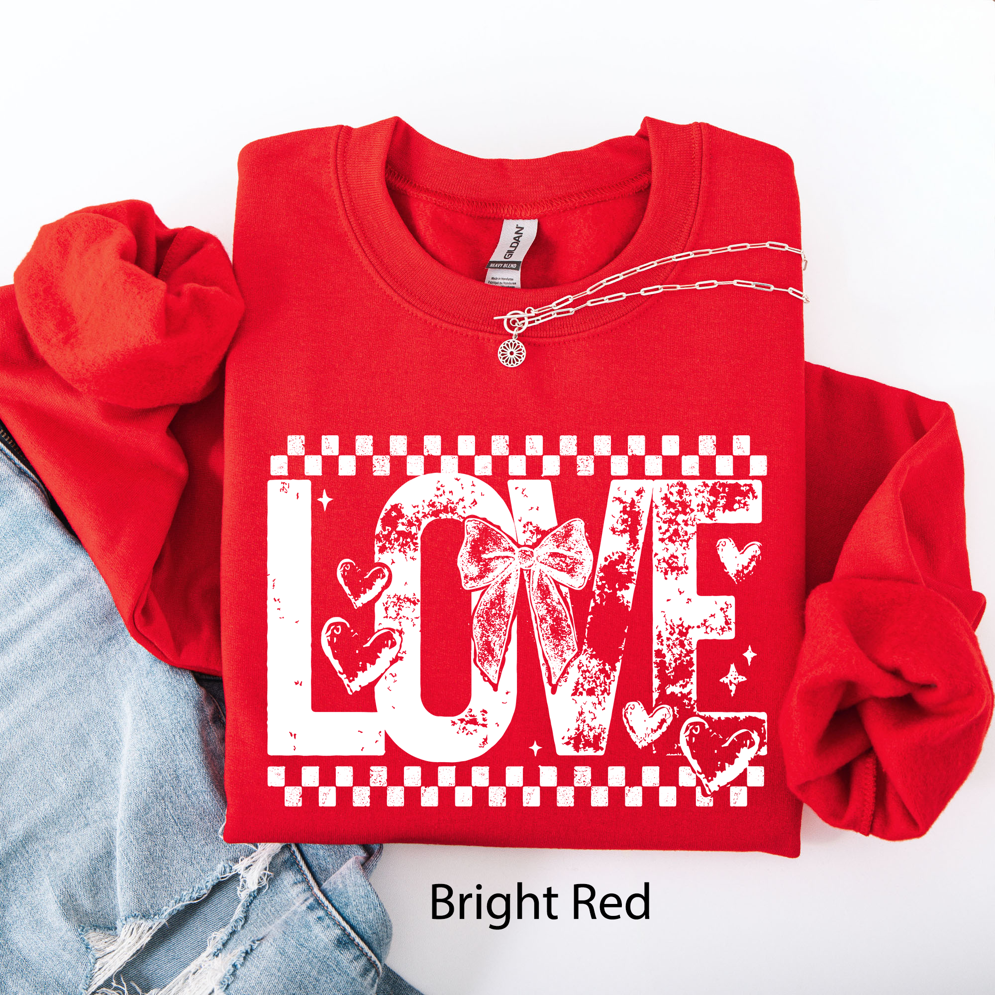 Love, Checkered, Hearts, Valentine's Day, Retro Sweatshirt
