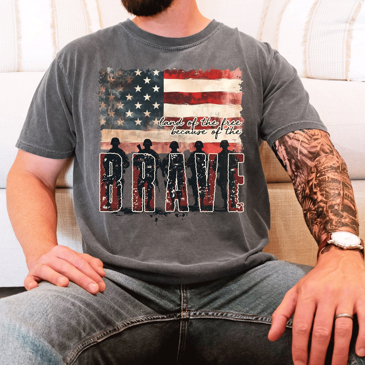 Vintage Land of the Free Because of the Brave Tee