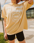 Don't Worry Be Happy Puff Ink Yellow Thrifted Graphic Tee