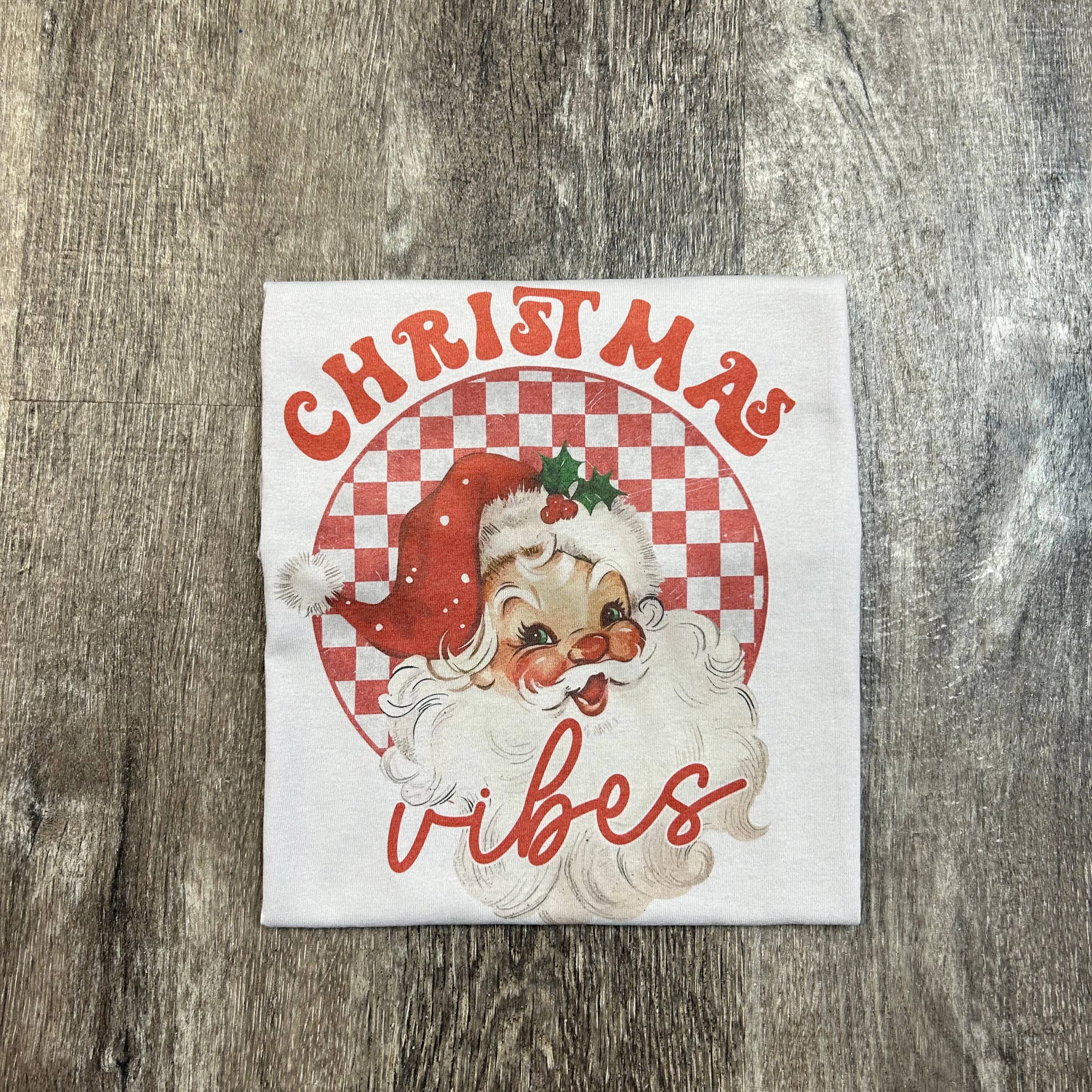 Christmas Vibes Vintage Santa On White Tee