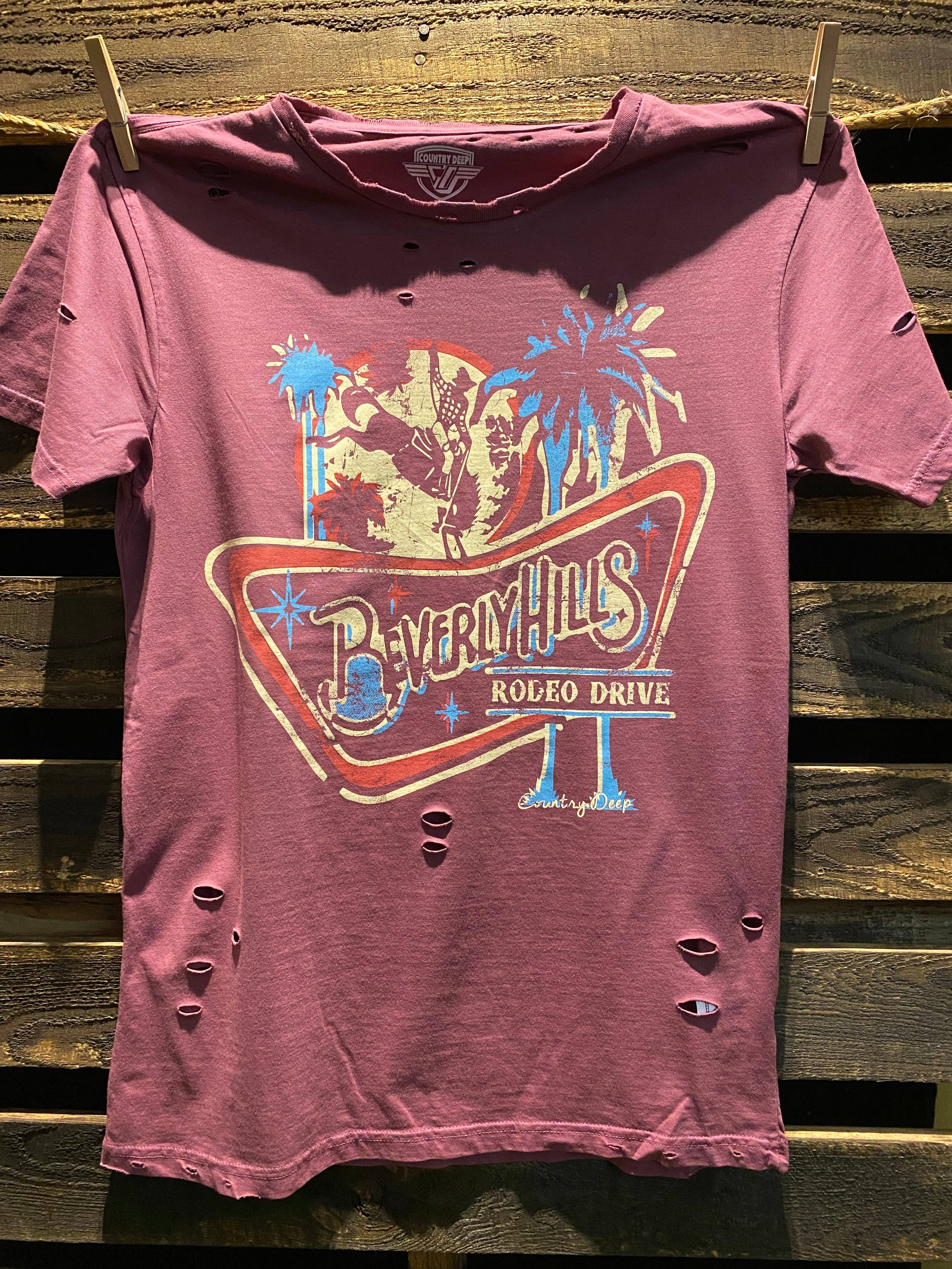 Beverly Hills Rodeo Drive  Distressed T-Shirt