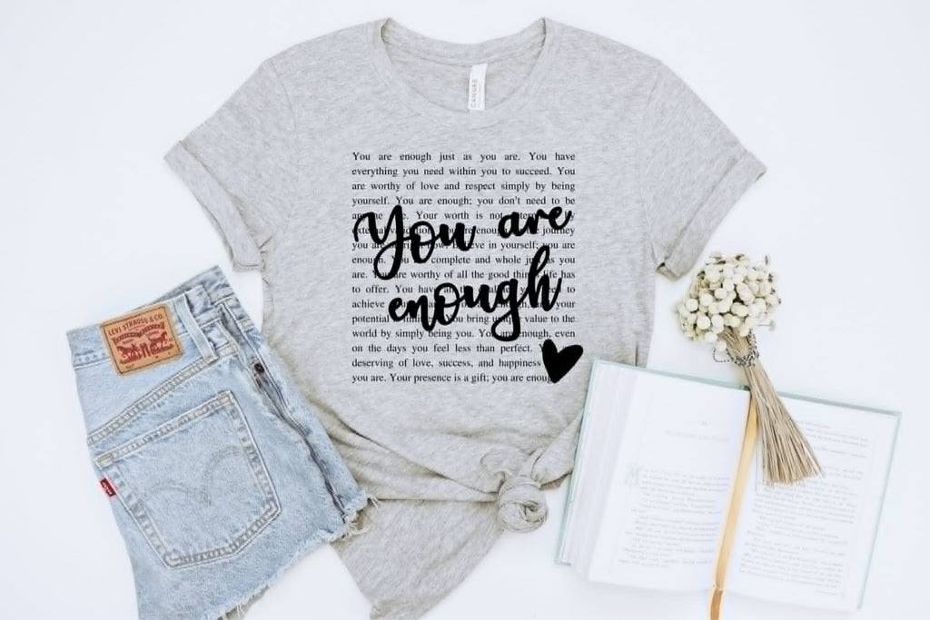 You Are Enough Words Collage Grey Faith Based Graphic Tee