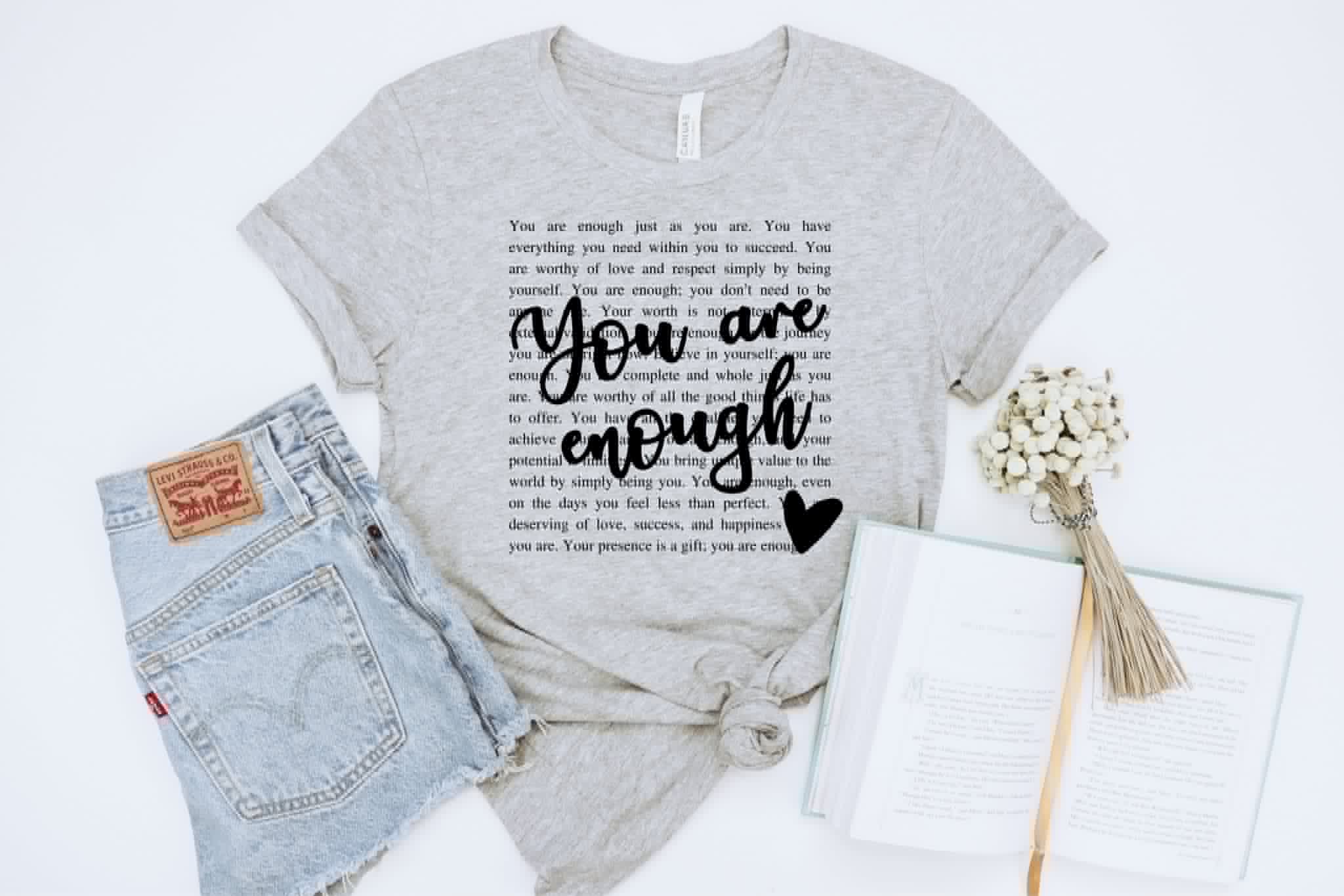 You Are Enough Words Collage Grey Faith Based Graphic Tee