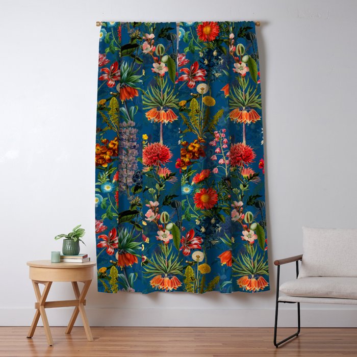 Vintage & Shabby Chic - Blue Midnight Spring Botancial Flower Garden Window Curtain Gallery Image 5
